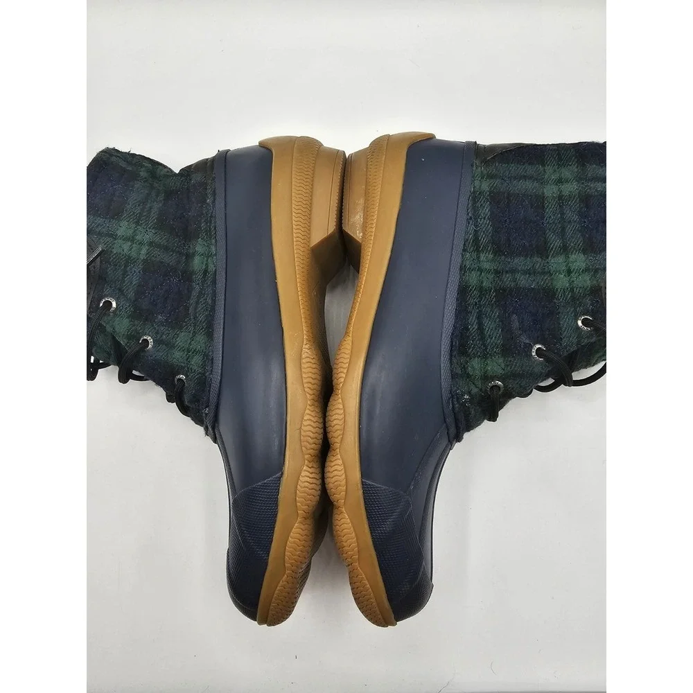 Sperry Womens Saltwater Duck Boots 9M Blue Green Plaid Wool‎ Quilted Preppy